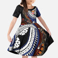 Fiji and Australia Together Kid Short Sleeve Dress Kangaroo Aboriginal with Tribal Tapa Hibiscus Half Style - Aussie Hoodie