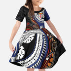Fiji and Australia Together Kid Short Sleeve Dress Kangaroo Aboriginal with Tribal Tapa Hibiscus Half Style - Aussie Hoodie