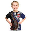 Fiji and Australia Together Kid T Shirt Kangaroo Aboriginal with Tribal Tapa Hibiscus Half Style - Aussie Hoodie