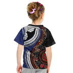 Fiji and Australia Together Kid T Shirt Kangaroo Aboriginal with Tribal Tapa Hibiscus Half Style - Aussie Hoodie