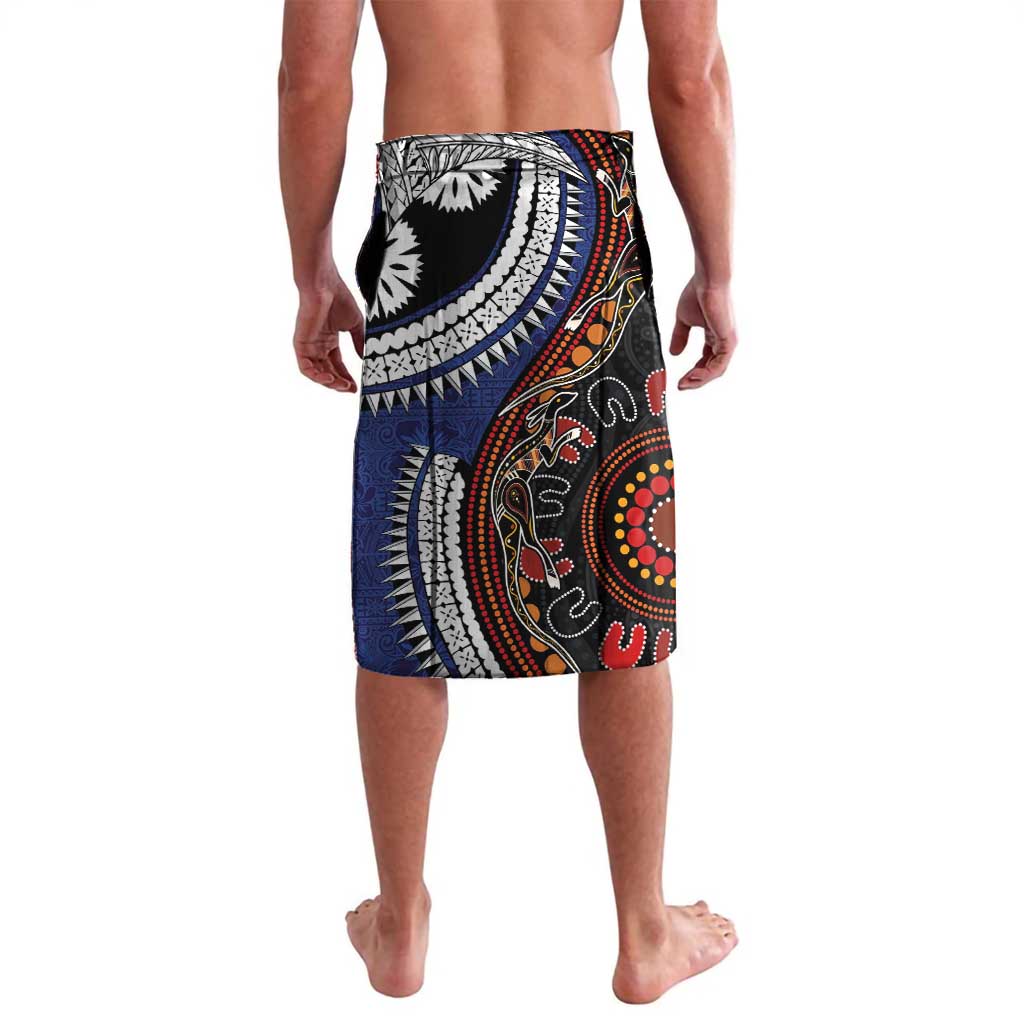 Fiji and Australia Together Lavalava Kangaroo Aboriginal with Tribal Tapa Hibiscus Half Style - Aussie Hoodie