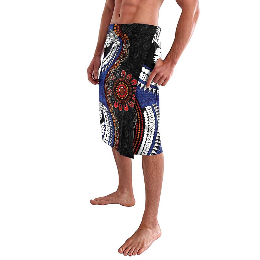 Fiji and Australia Together Lavalava Kangaroo Aboriginal with Tribal Tapa Hibiscus Half Style - Aussie Hoodie