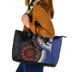 Fiji and Australia Together Leather Tote Bag Kangaroo Aboriginal with Tribal Tapa Hibiscus Half Style - Aussie Hoodie