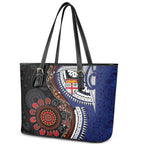Fiji and Australia Together Leather Tote Bag Kangaroo Aboriginal with Tribal Tapa Hibiscus Half Style - Aussie Hoodie