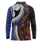 Fiji and Australia Together Long Sleeve Polo Shirt Kangaroo Aboriginal with Tribal Tapa Hibiscus Half Style - Aussie Hoodie