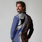 Fiji and Australia Together Long Sleeve Polo Shirt Kangaroo Aboriginal with Tribal Tapa Hibiscus Half Style - Aussie Hoodie