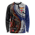 Fiji and Australia Together Long Sleeve Shirt Kangaroo Aboriginal with Tribal Tapa Hibiscus Half Style - Aussie Hoodie