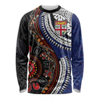 Fiji and Australia Together Long Sleeve Shirt Kangaroo Aboriginal with Tribal Tapa Hibiscus Half Style - Aussie Hoodie