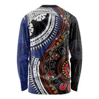Fiji and Australia Together Long Sleeve Shirt Kangaroo Aboriginal with Tribal Tapa Hibiscus Half Style - Aussie Hoodie