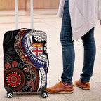 Fiji and Australia Together Luggage Cover Kangaroo Aboriginal with Tribal Tapa Hibiscus Half Style - Aussie Hoodie