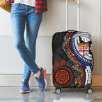 Fiji and Australia Together Luggage Cover Kangaroo Aboriginal with Tribal Tapa Hibiscus Half Style - Aussie Hoodie