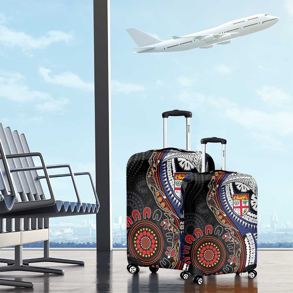 Fiji and Australia Together Luggage Cover Kangaroo Aboriginal with Tribal Tapa Hibiscus Half Style - Aussie Hoodie