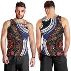 Fiji and Australia Together Men Tank Top Kangaroo Aboriginal with Tribal Tapa Hibiscus Half Style - Aussie Hoodie