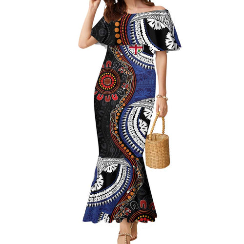 Fiji and Australia Together Mermaid Dress Kangaroo Aboriginal with Tribal Tapa Hibiscus Half Style - Aussie Hoodie