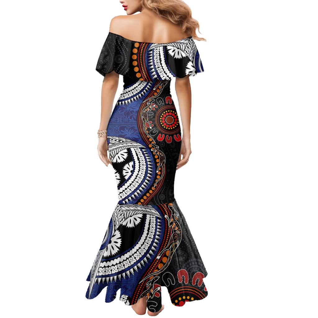 Fiji and Australia Together Mermaid Dress Kangaroo Aboriginal with Tribal Tapa Hibiscus Half Style - Aussie Hoodie
