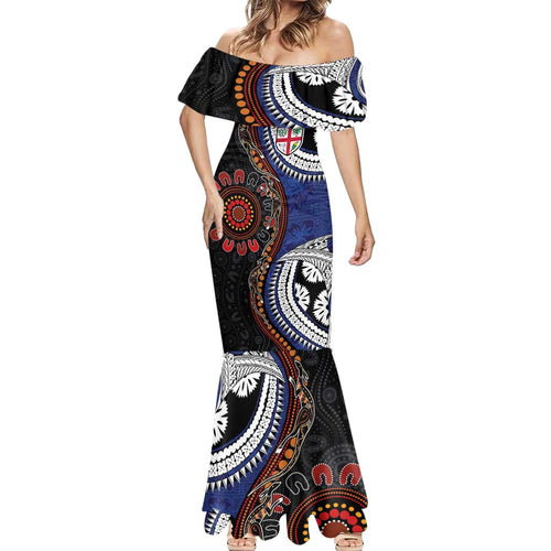 Fiji and Australia Together Mermaid Dress Kangaroo Aboriginal with Tribal Tapa Hibiscus Half Style - Aussie Hoodie