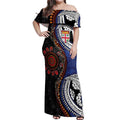 Fiji and Australia Together Off Shoulder Maxi Dress Kangaroo Aboriginal with Tribal Tapa Hibiscus Half Style - Aussie Hoodie