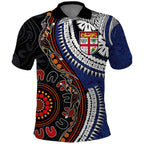 Fiji and Australia Together Polo Shirt Kangaroo Aboriginal with Tribal Tapa Hibiscus Half Style - Aussie Hoodie