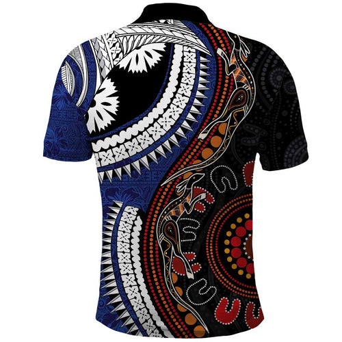 Fiji and Australia Together Polo Shirt Kangaroo Aboriginal with Tribal Tapa Hibiscus Half Style - Aussie Hoodie