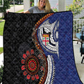 Fiji and Australia Together Quilt Kangaroo Aboriginal with Tribal Tapa Hibiscus Half Style - Aussie Hoodie