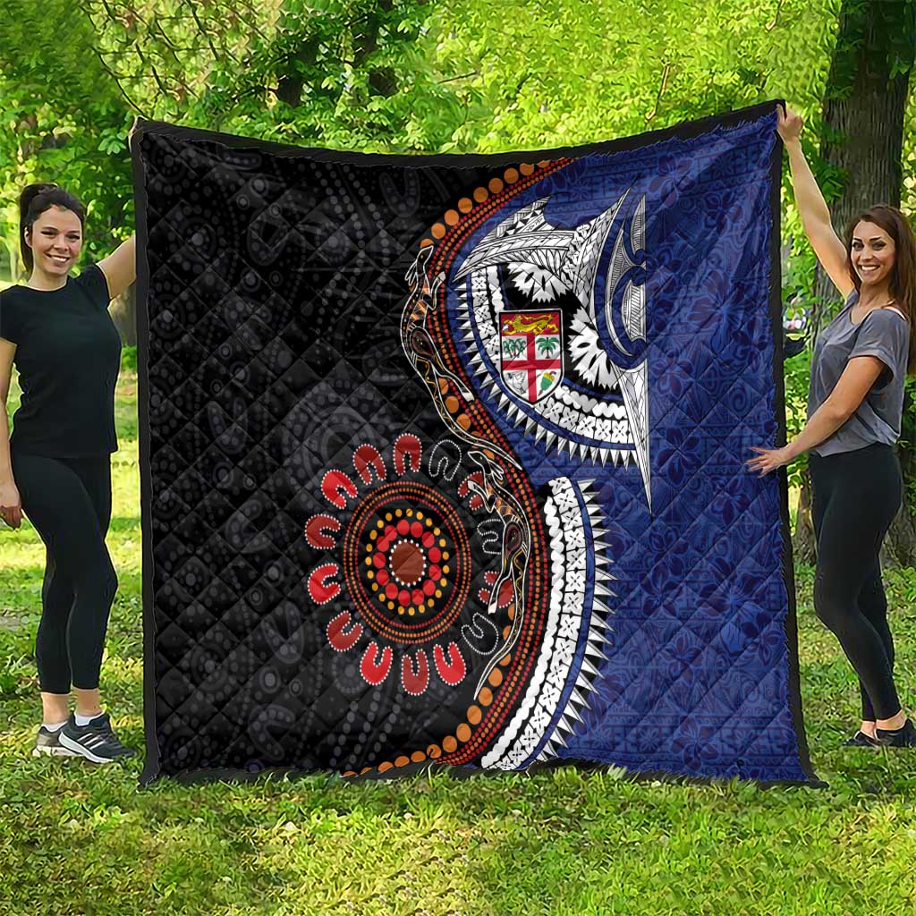 Fiji and Australia Together Quilt Kangaroo Aboriginal with Tribal Tapa Hibiscus Half Style - Aussie Hoodie