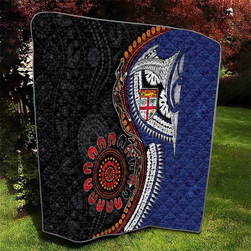 Fiji and Australia Together Quilt Kangaroo Aboriginal with Tribal Tapa Hibiscus Half Style - Aussie Hoodie
