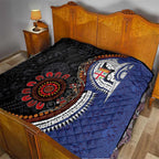 Fiji and Australia Together Quilt Kangaroo Aboriginal with Tribal Tapa Hibiscus Half Style - Aussie Hoodie