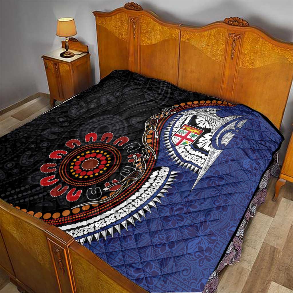 Fiji and Australia Together Quilt Kangaroo Aboriginal with Tribal Tapa Hibiscus Half Style - Aussie Hoodie