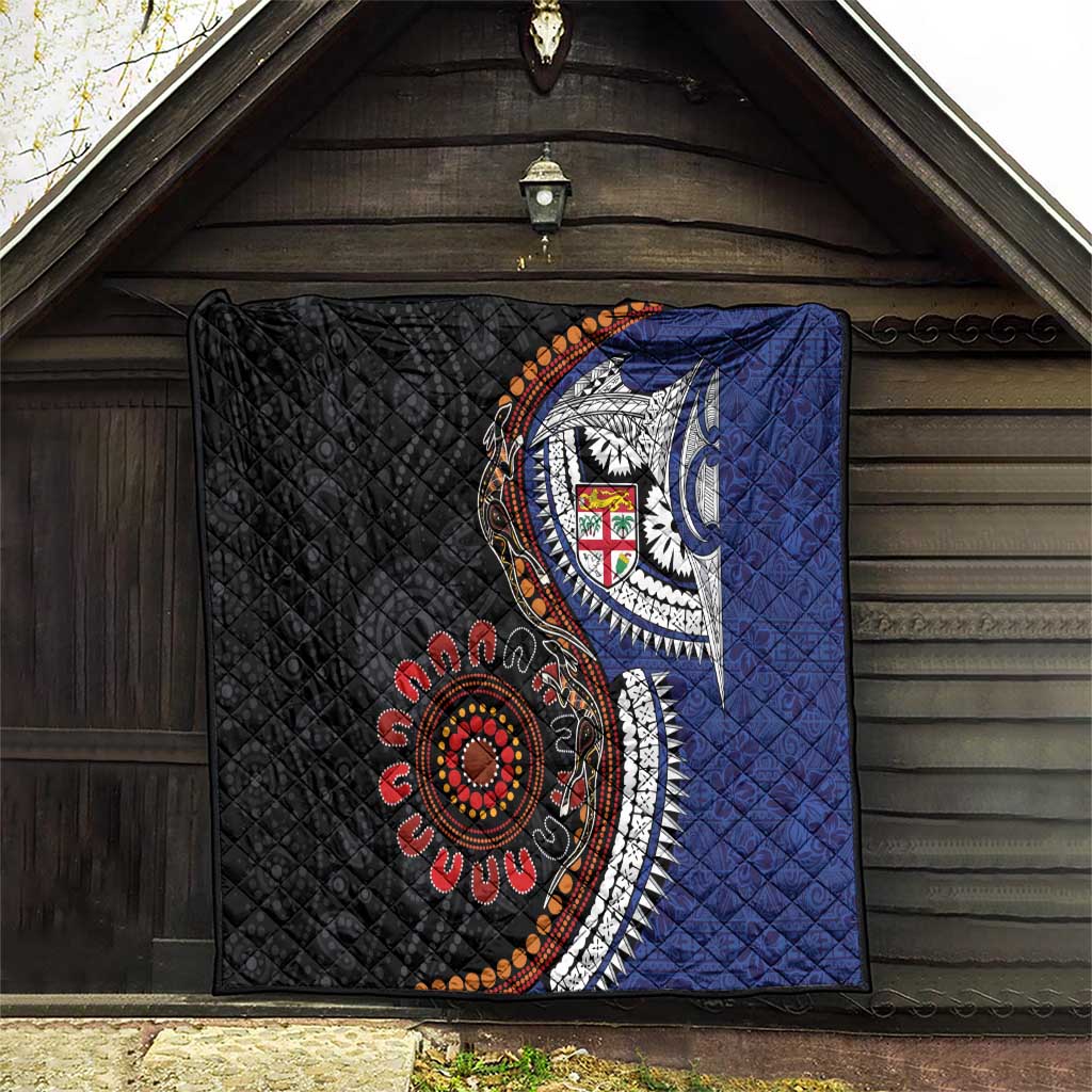 Fiji and Australia Together Quilt Kangaroo Aboriginal with Tribal Tapa Hibiscus Half Style - Aussie Hoodie