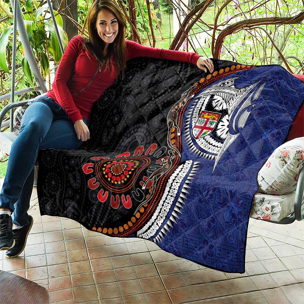 Fiji and Australia Together Quilt Kangaroo Aboriginal with Tribal Tapa Hibiscus Half Style - Aussie Hoodie
