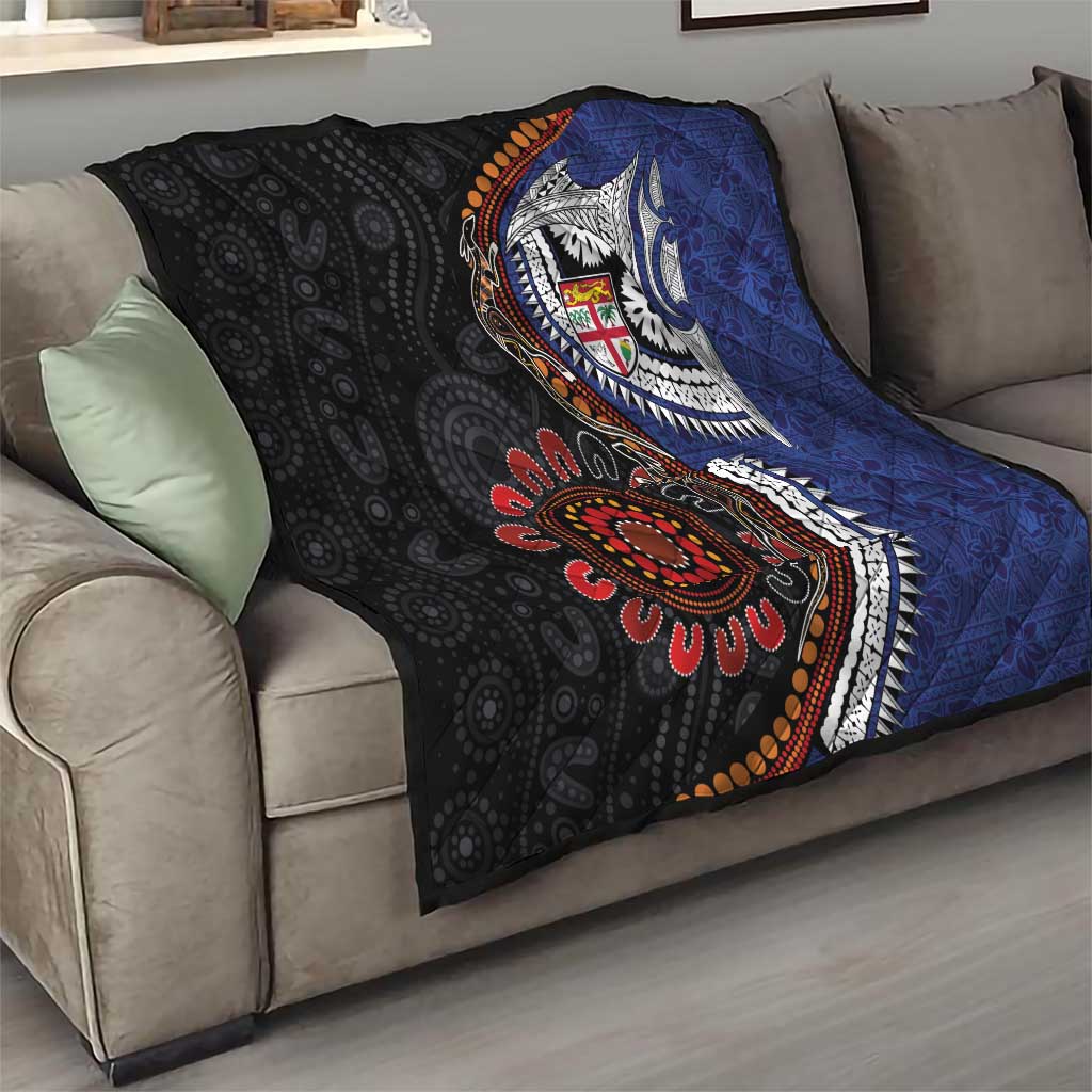 Fiji and Australia Together Quilt Kangaroo Aboriginal with Tribal Tapa Hibiscus Half Style - Aussie Hoodie