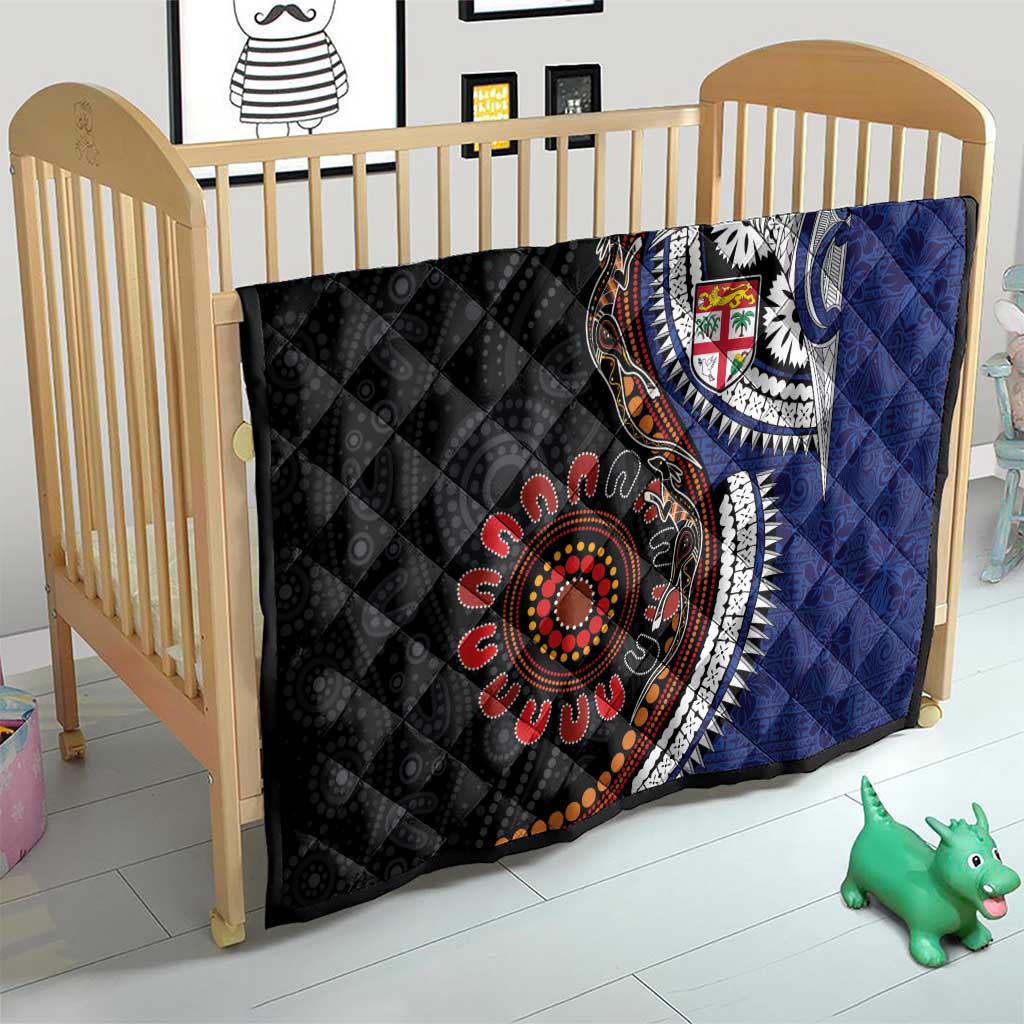 Fiji and Australia Together Quilt Kangaroo Aboriginal with Tribal Tapa Hibiscus Half Style - Aussie Hoodie