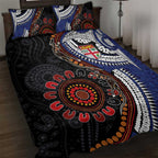 Fiji and Australia Together Quilt Bed Set Kangaroo Aboriginal with Tribal Tapa Hibiscus Half Style - Aussie Hoodie