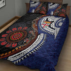 Fiji and Australia Together Quilt Bed Set Kangaroo Aboriginal with Tribal Tapa Hibiscus Half Style - Aussie Hoodie