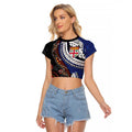 Fiji and Australia Together Raglan Cropped T Shirt Kangaroo Aboriginal with Tribal Tapa Hibiscus Half Style - Aussie Hoodie