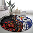 Fiji and Australia Together Round Carpet Kangaroo Aboriginal with Tribal Tapa Hibiscus Half Style - Aussie Hoodie