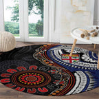 Fiji and Australia Together Round Carpet Kangaroo Aboriginal with Tribal Tapa Hibiscus Half Style - Aussie Hoodie