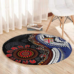 Fiji and Australia Together Round Carpet Kangaroo Aboriginal with Tribal Tapa Hibiscus Half Style - Aussie Hoodie