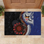 Fiji and Australia Together Rubber Doormat Kangaroo Aboriginal with Tribal Tapa Hibiscus Half Style - Aussie Hoodie