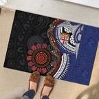 Fiji and Australia Together Rubber Doormat Kangaroo Aboriginal with Tribal Tapa Hibiscus Half Style - Aussie Hoodie