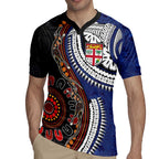 Fiji and Australia Together Rugby Jersey Kangaroo Aboriginal with Tribal Tapa Hibiscus Half Style - Aussie Hoodie