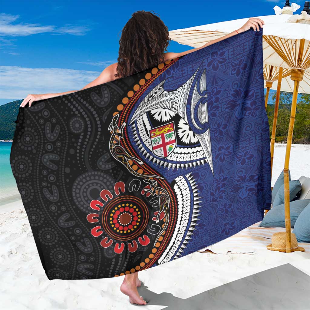 Fiji and Australia Together Sarong Kangaroo Aboriginal with Tribal Tapa Hibiscus Half Style - Aussie Hoodie