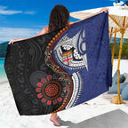 Fiji and Australia Together Sarong Kangaroo Aboriginal with Tribal Tapa Hibiscus Half Style - Aussie Hoodie