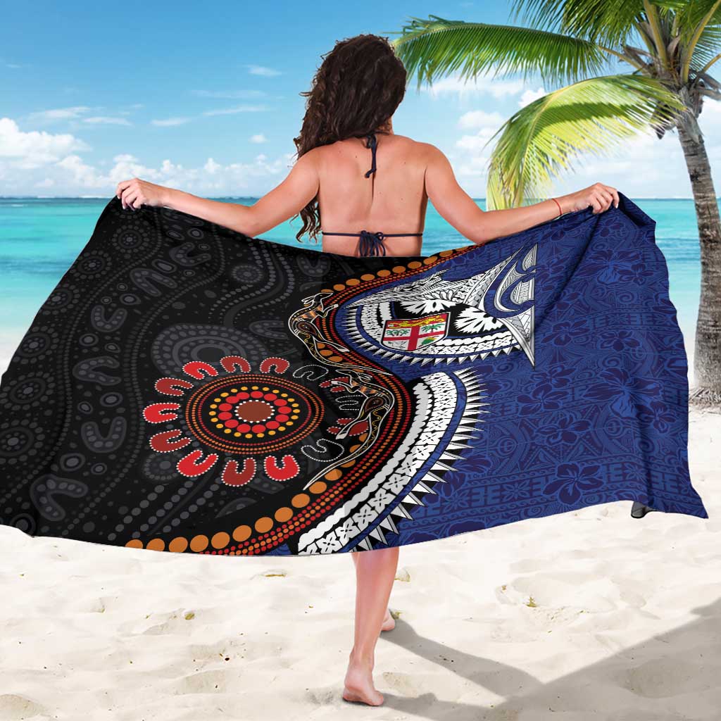 Fiji and Australia Together Sarong Kangaroo Aboriginal with Tribal Tapa Hibiscus Half Style - Aussie Hoodie