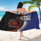 Fiji and Australia Together Sarong Kangaroo Aboriginal with Tribal Tapa Hibiscus Half Style - Aussie Hoodie