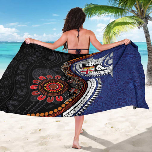 Fiji and Australia Together Sarong Kangaroo Aboriginal with Tribal Tapa Hibiscus Half Style - Aussie Hoodie