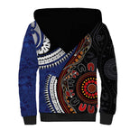 Fiji and Australia Together Sherpa Hoodie Kangaroo Aboriginal with Tribal Tapa Hibiscus Half Style - Aussie Hoodie
