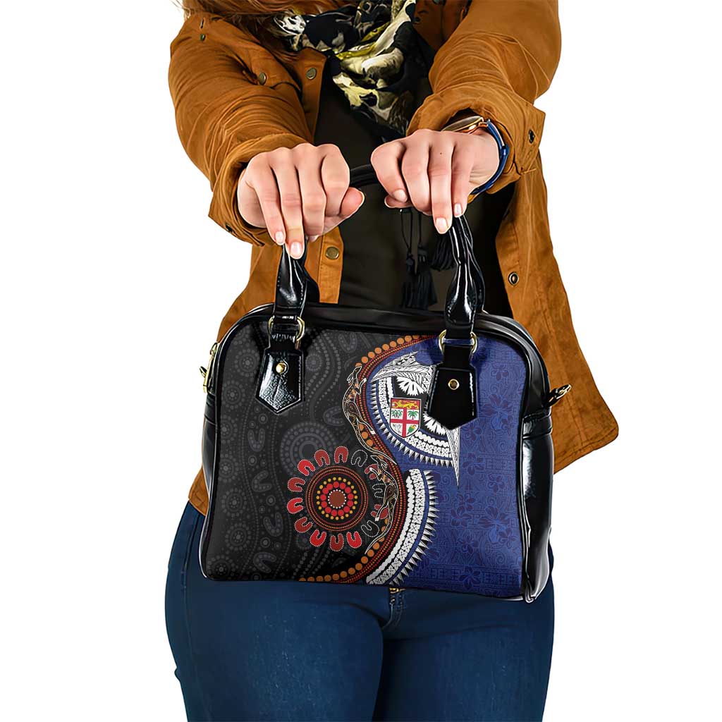 Fiji and Australia Together Shoulder Handbag Kangaroo Aboriginal with Tribal Tapa Hibiscus Half Style - Aussie Hoodie