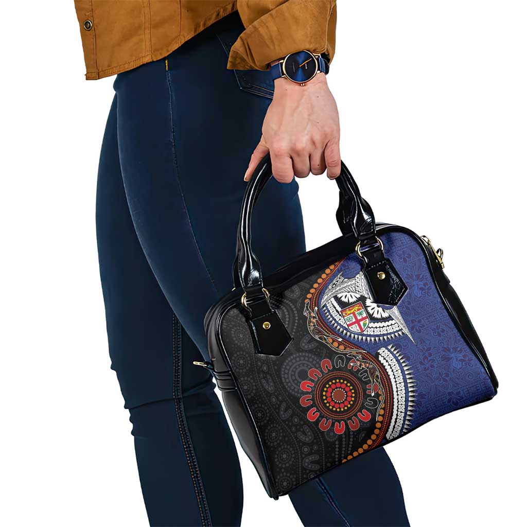 Fiji and Australia Together Shoulder Handbag Kangaroo Aboriginal with Tribal Tapa Hibiscus Half Style - Aussie Hoodie