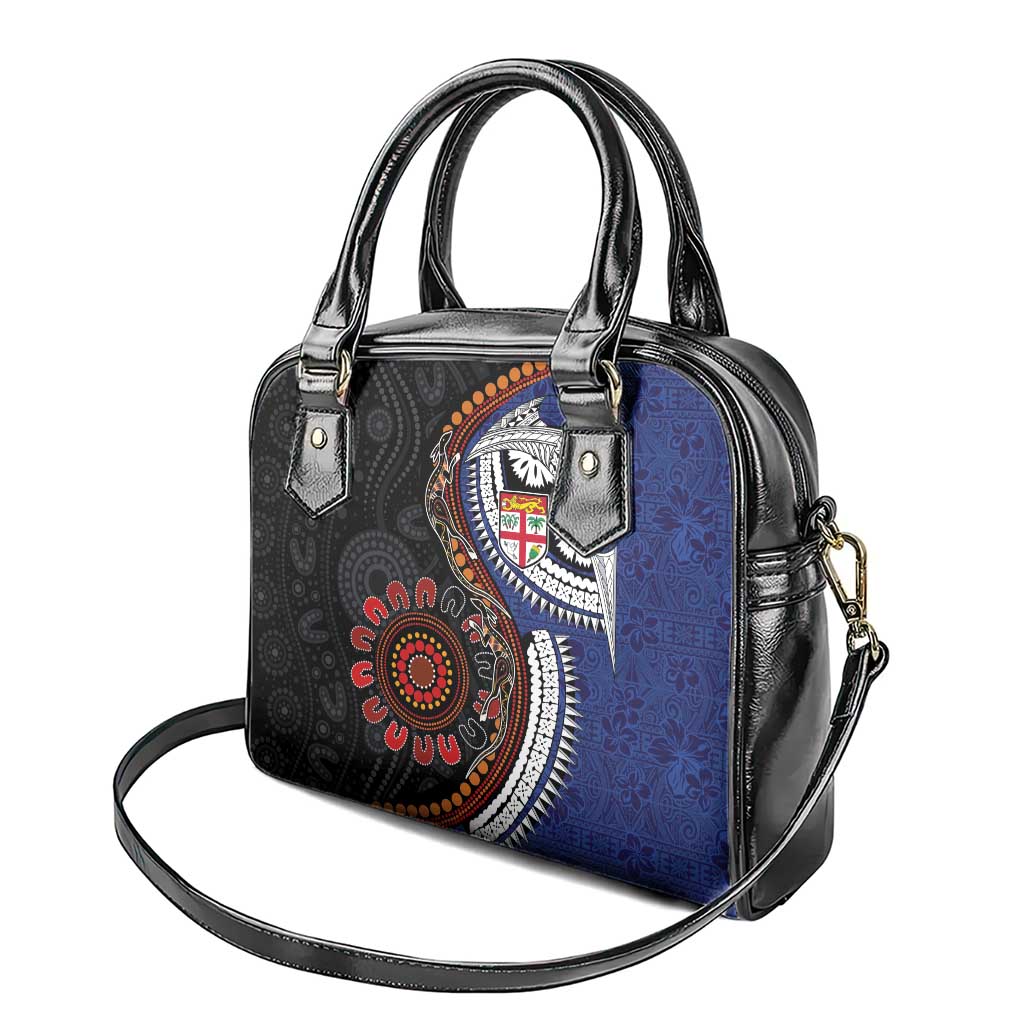 Fiji and Australia Together Shoulder Handbag Kangaroo Aboriginal with Tribal Tapa Hibiscus Half Style - Aussie Hoodie